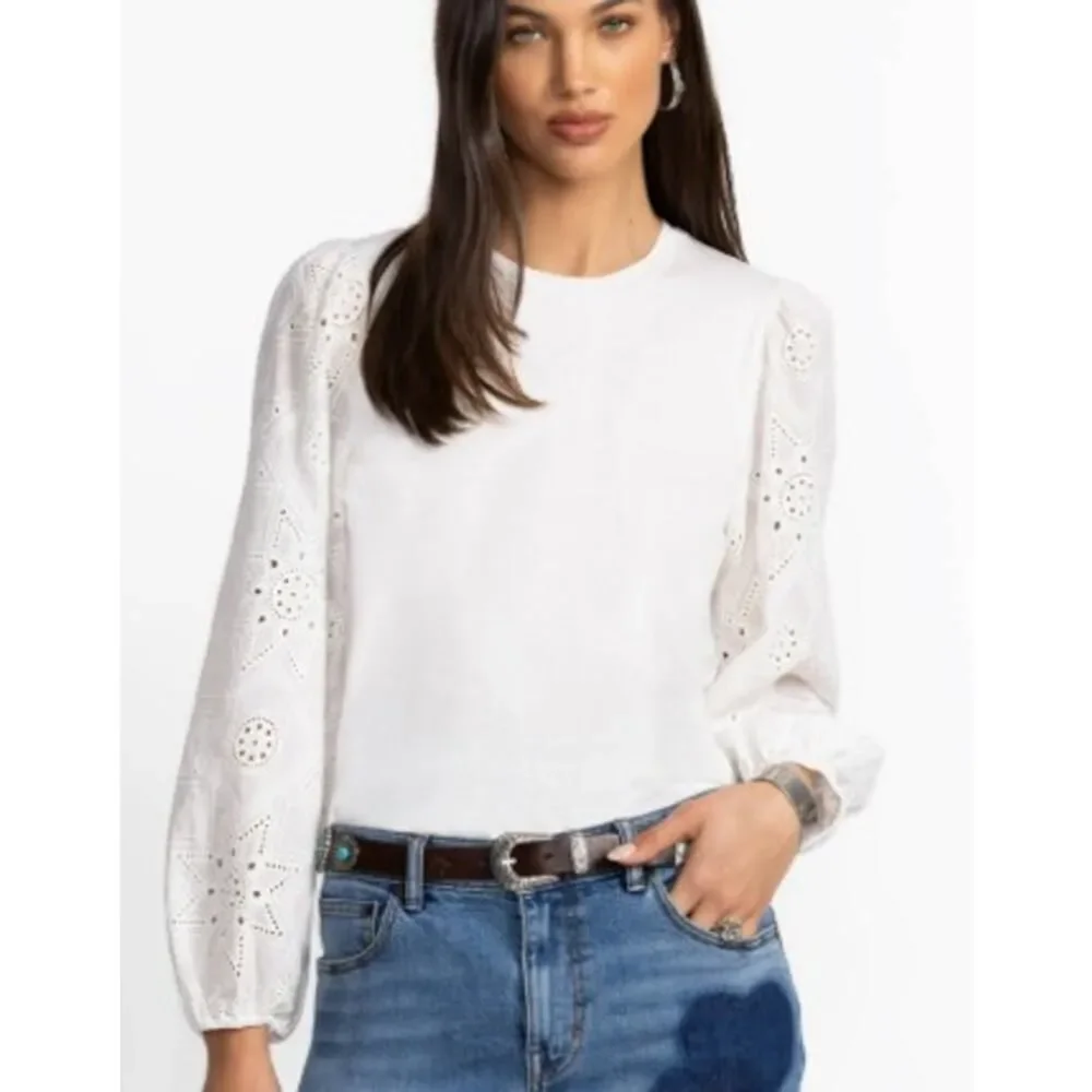 Johnny Was Jade Nora Easy Tee – Puff Sleeve Eyelet Cotton Top, Women’s Size M